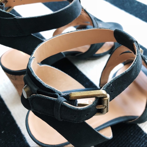 Franco Sarto Black Leather Sandals with Cork Heel✨ - Picture 3 of 5